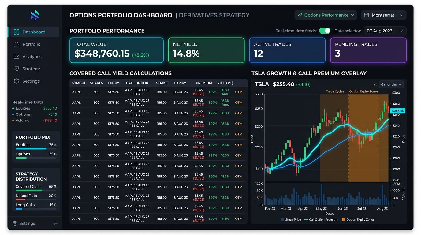 Options Portfolio Dashboard showing Covered Call Yield