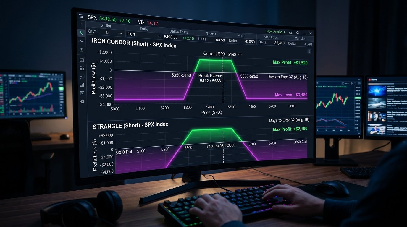Options Payoff Graph showing Short Strangle and Iron Condor